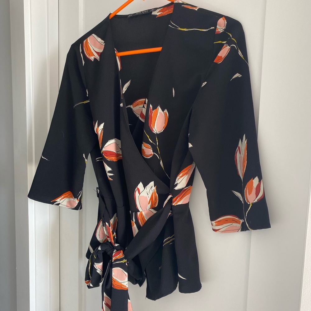 Zara Black Kimono Style Wrap Top